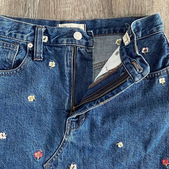 Madewell Rigid Denim A-Line Mini Skirt Floral Embroidered - Size: 27 - Picture 7 of 8